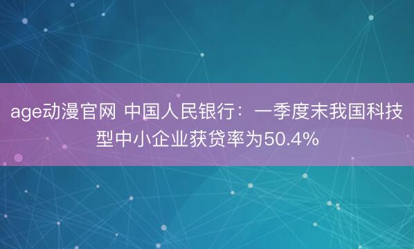 age动漫官网 中国人民银行：一季度末我国科技型中小企业获贷率为50.4%