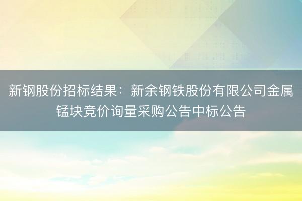 新钢股份招标结果：新余钢铁股份有限公司金属锰块竞价询量采购公告中标公告