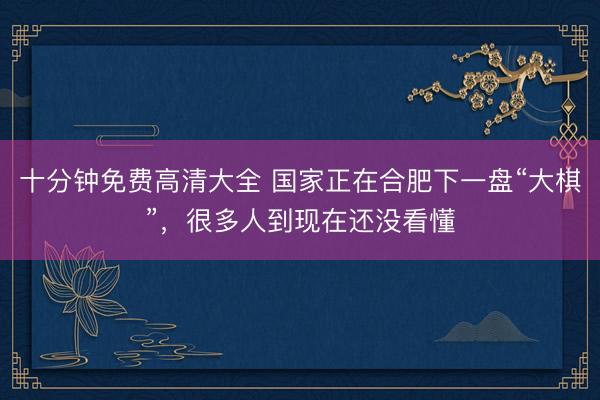 十分钟免费高清大全 国家正在合肥下一盘“大棋”，很多人到现在还没看懂