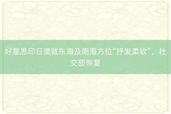 好意思印日澳就东海及南海方位“抒发柔软”，社交部恢复